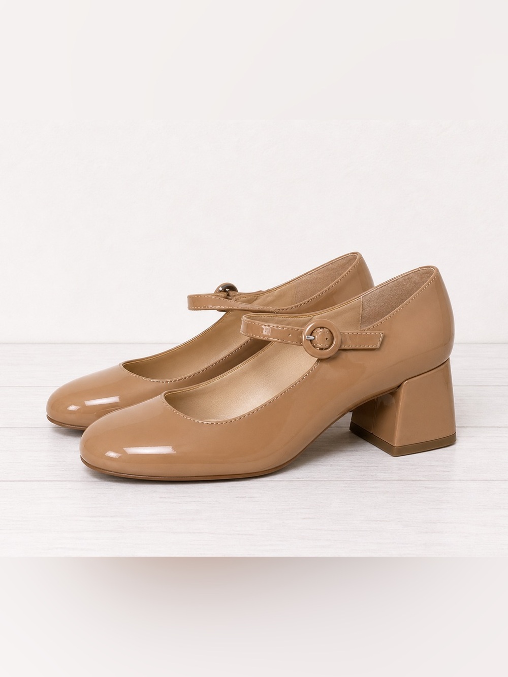 Mark Fisher Nessily Classic Mary Jane Block Heel Tan Pumps 2” NWOB